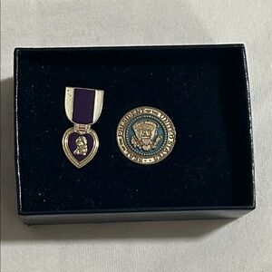 Purple Heart & Presidential Seal Enamel Pin Set - Purple, Gold, Blue